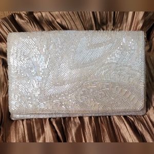 FULLY BEADED CLUTCH HANDBAG - WHITE